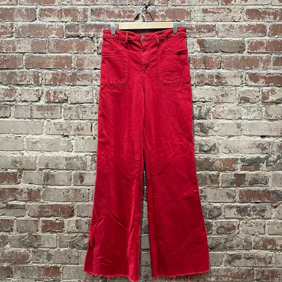 Alice + Olivia High Waist Wide Leg Raw Hem Red Jeans Size 29 - Picture 2 of 8